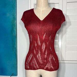 Chic V-Neck Red Knit Blouse